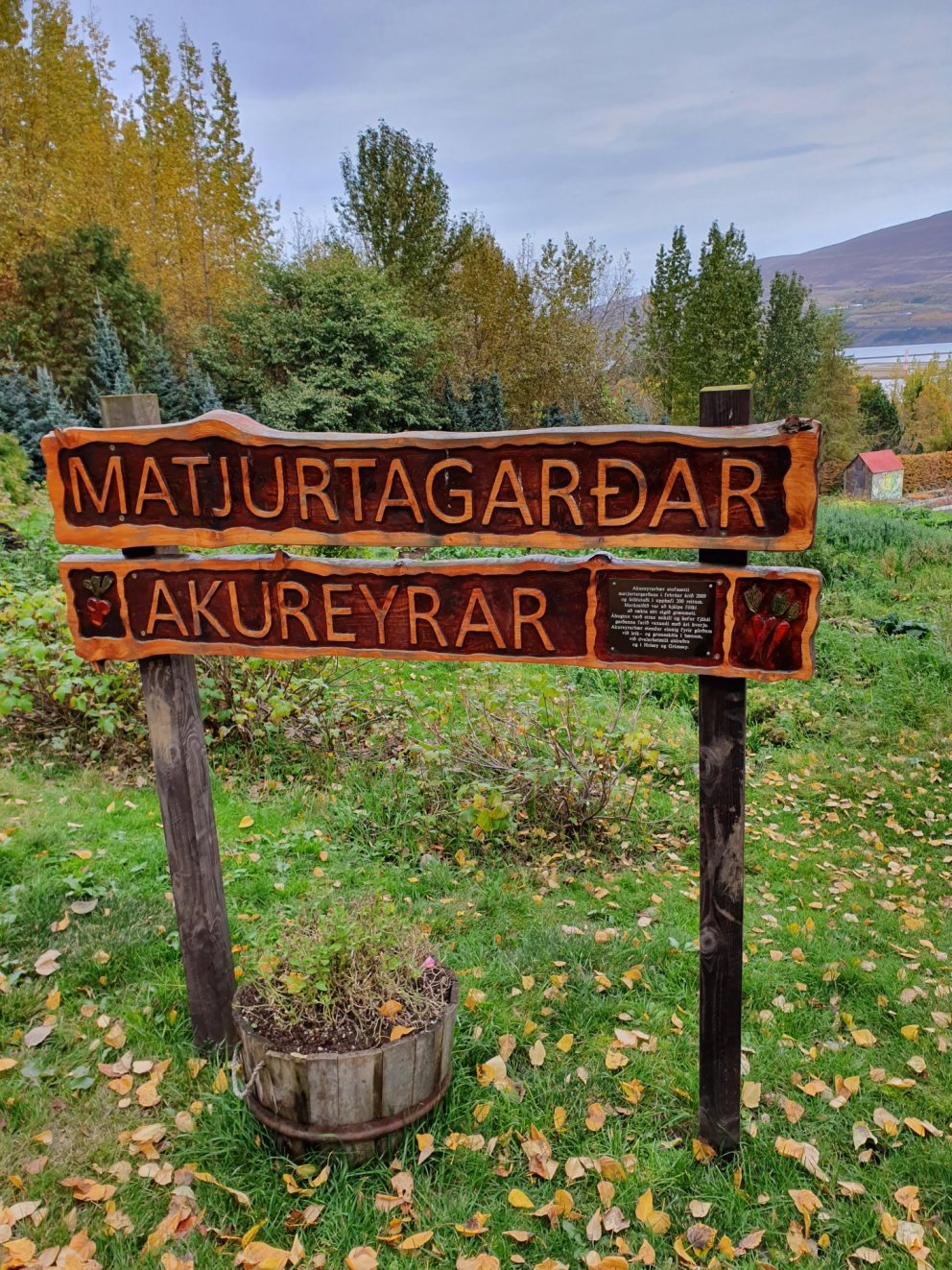Mynd af skilti Matjurtagarða Akureyrarbæjar
