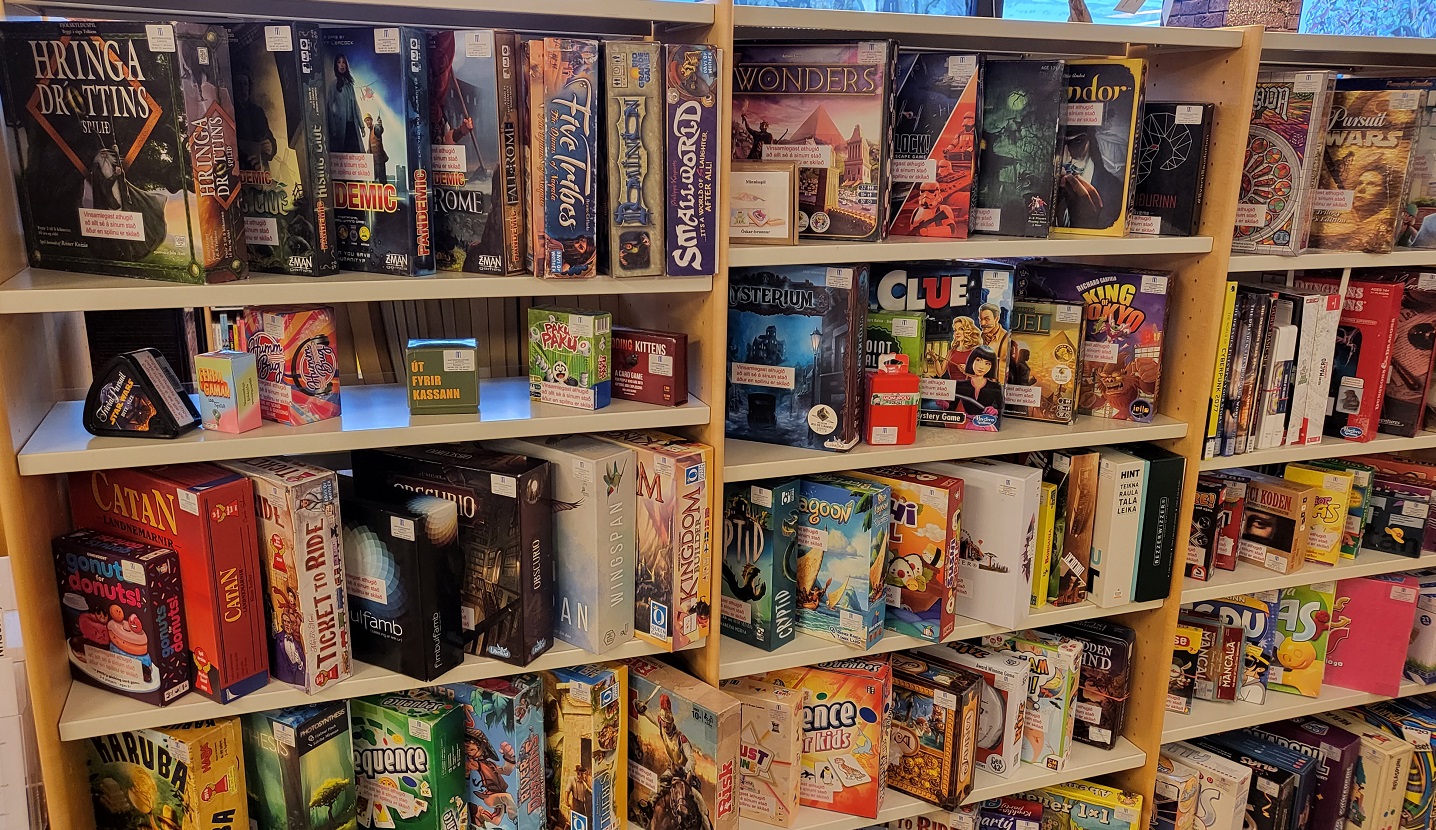 Boardgames and games in shelves at the Municipal Library