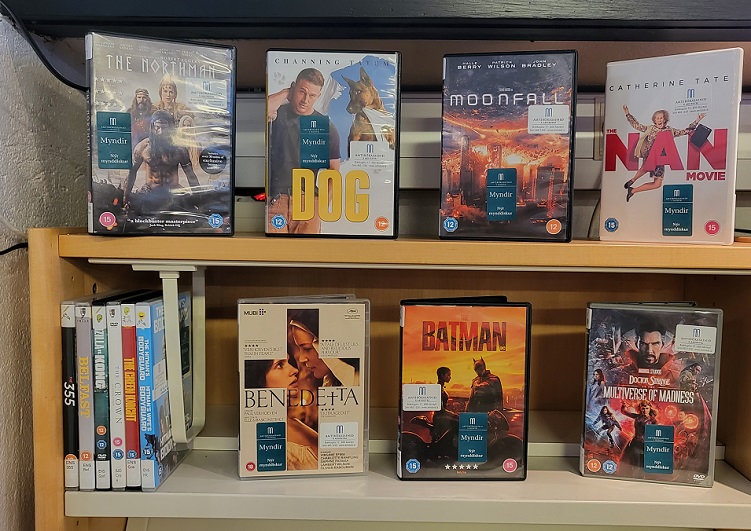 DVDs on shelves