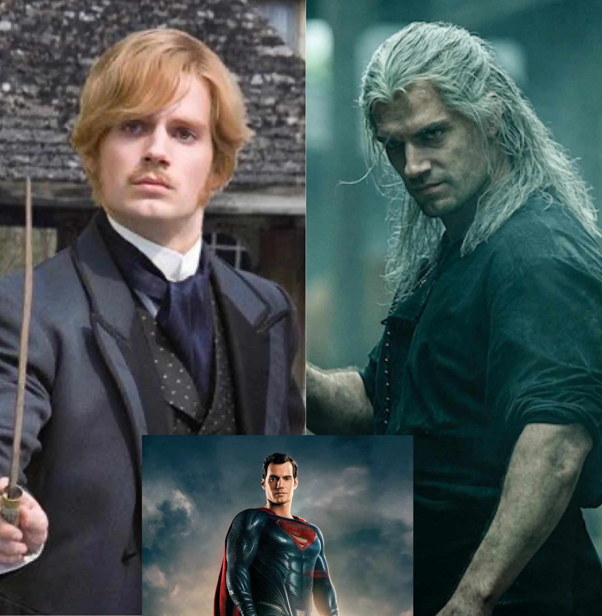 Picture of the actor, Henry Cavill, in three roles