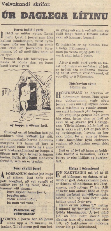 Mynd af grein úr Morgunblaðinu 1952 sem segir ýmsan fróðleik um þorrann!