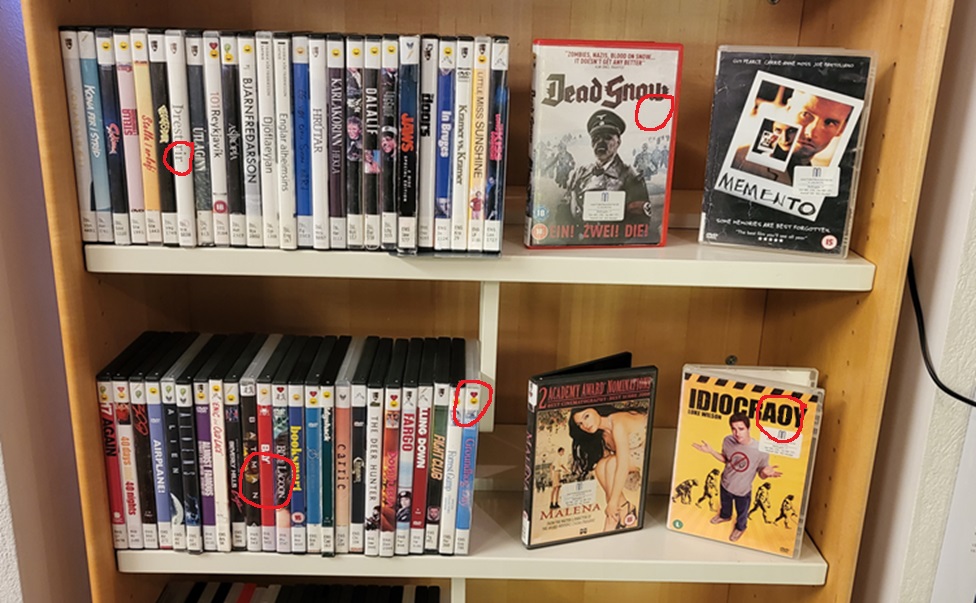 DVDs in shelves