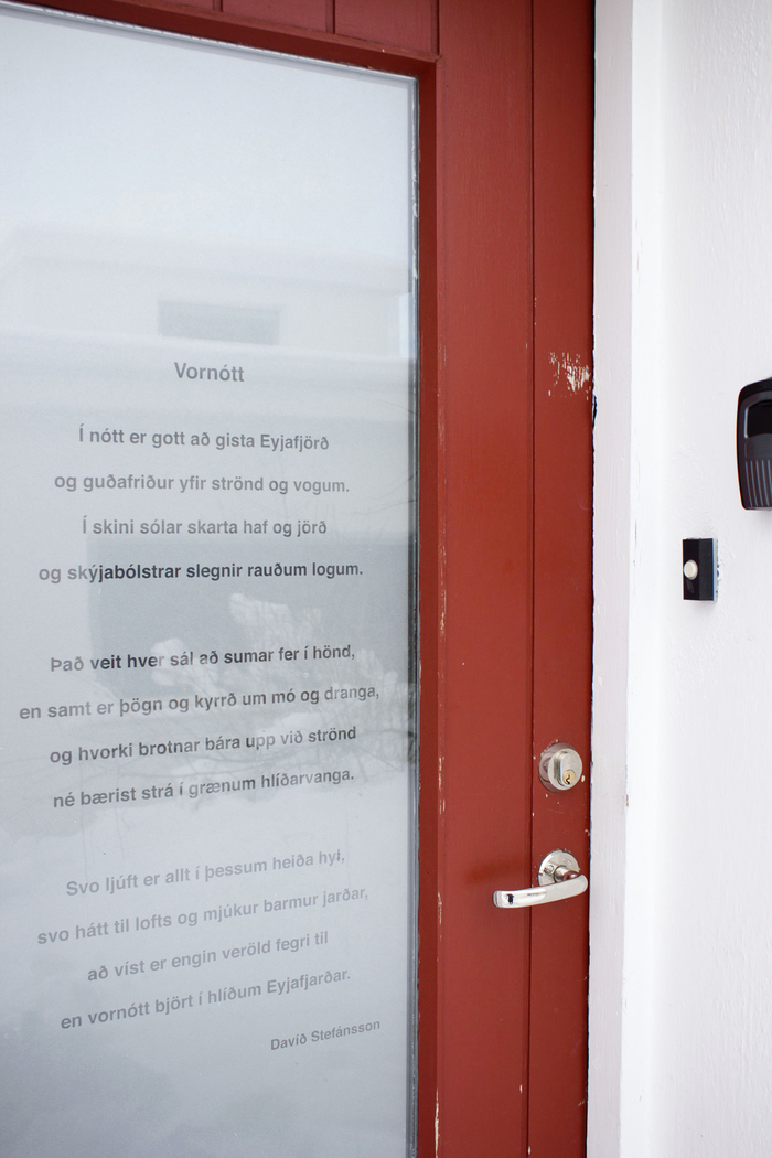 Picture from David's house - door from the outside with poem written on the glass on it